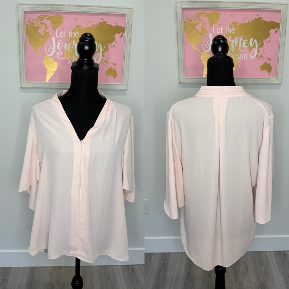 T Tahari Blush Pink V-Neck Blouse
